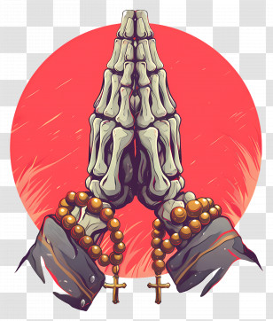 Skeletal Hands - Praying Skeleton Hands With Rosary Transparent PNG