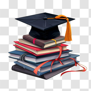 International Literacy Day - Graduation Cap On A Stack Of Colorful Books Transparent PNG