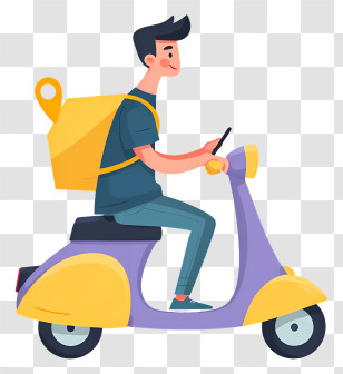 Delivery Service With Scooter - Scooter Rider With Yellow Backpack Transparent PNG
