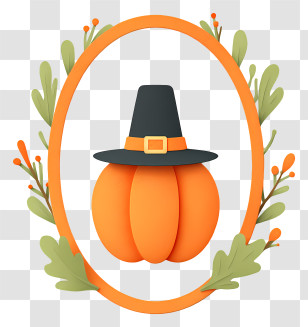 Thanksgiving Oval Frame Border - Cute Pumpkin With Witch Hat Transparent PNG