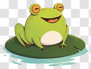 Frog On Lily Pad - Green Frog On Lily Pad In Cartoon Style Transparent PNG