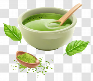 Matcha Green Tea - Green Tea With Leaves And Powder Transparent PNG
