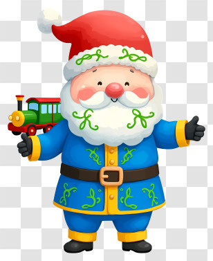 Christmas Santa Claus - Santa In Blue Outfit With Train Transparent PNG