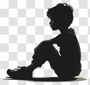 People Sitting - Boy Silhouette Sitting In Thoughtful Pose Transparent PNG