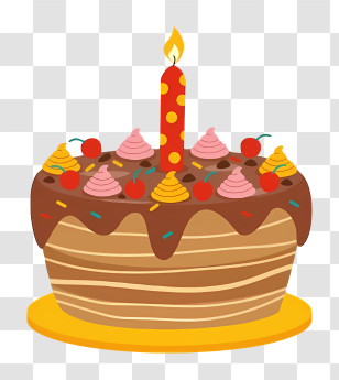Birthday Cake - Birthday Cake With Decorative Candle Transparent PNG
