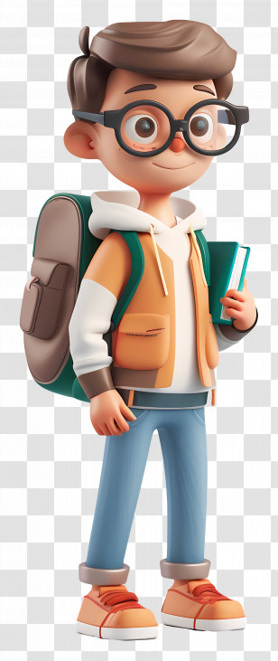 School Student - Cartoon Boy With Glasses And Backpack Transparent PNG
