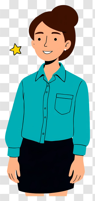Cartoon Woman Teacher - Smiling Woman In Teal Blouse Transparent PNG