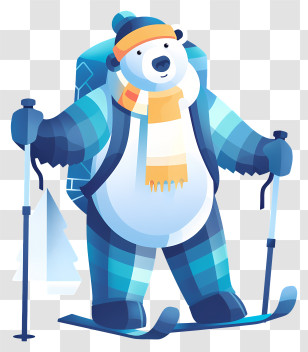 Polar Bear - Skiing Bear With Poles Transparent PNG