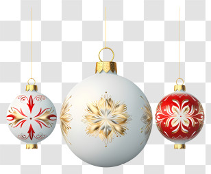 White Ornaments - Christmas Ornaments With Gold And Red Design Transparent PNG