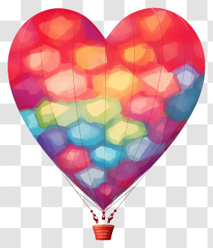 Heart Shaped Hot Air Balloon - Colorful Heart Balloon Transparent PNG