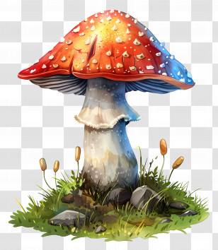 Magic Mushroom - Vivid Red And Blue Illustrated Mushroom Transparent PNG
