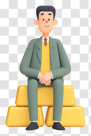 Businessman Sitting Gold Bars - Man In Suit Sitting On Gold Bars Transparent PNG