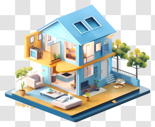 Home - Blue Miniature House Model Transparent PNG