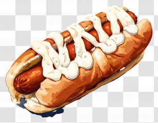 Hot Dog - Hot Dog With Drizzled Sauce In Classic Fast Food Style Transparent PNG