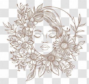 September Equinox - Artistic Floral Face Drawing Transparent PNG