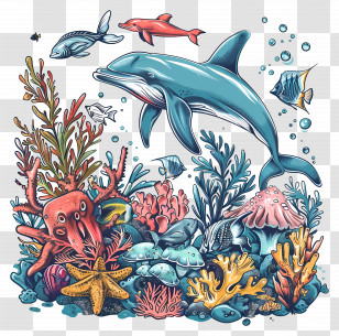 Underwater Wildlife - Vibrant Marine Life Illustration Transparent PNG