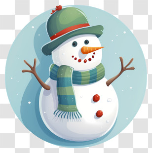 Snowman - Snowman In Winter Attire With Scarf And Hat Transparent PNG