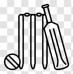 Cricket Icon - Cricket Bat And Stumps Outline Illustration Transparent PNG