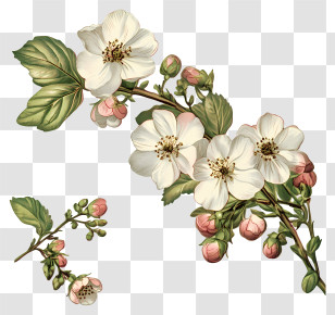 Spring Vintage - White Flowers And Buds Transparent PNG