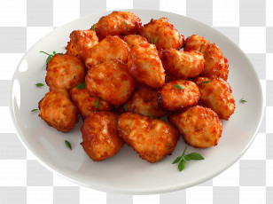 Spicy Chicken Bites - Plate Of Spicy Chicken Nuggets Transparent PNG