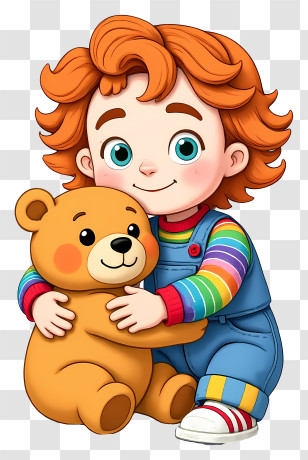 Cute Cartoon Chucky - Child Hugging Teddy Bear Transparent PNG