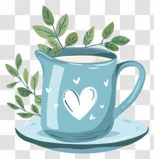 Milk Jug - Blue Cup With Leaves For Cozy Moments Transparent PNG