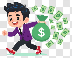 Businessman Holding Big Money Bag - Running Man With Money Bag Cartoon Transparent PNG
