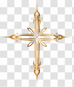 Christian Cross - Ornate Gold Decorative Cross Transparent PNG