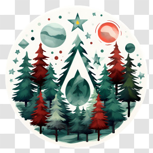 Christmas Elements - Abstract Pine Tree Forest With Cosmic Elements Transparent PNG