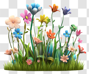 Spring Grass - Colorful Flowers In Bloom Transparent PNG