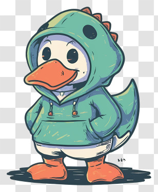 Cartoon Duck - Duck In Dinosaur Hoodie Illustration Transparent PNG