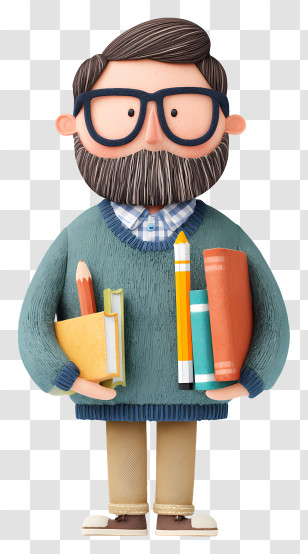Teacher With Pencil Books - Bearded Man Holding Books Transparent PNG
