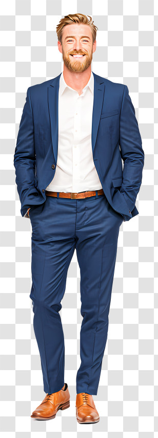 Businessman Full Body - Man In Blue Suit With Brown Shoes Transparent PNG