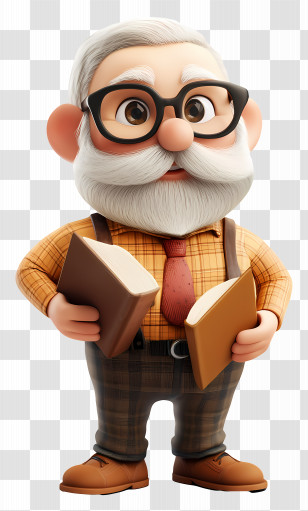 Teacher - Cartoon Elderly Man Holding Books Transparent PNG