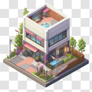 Japanese Building - Detailed Isometric Modern House Design Transparent PNG
