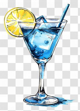 Blue Cocktail - Blue Cocktail With Lemon And Ice Transparent PNG