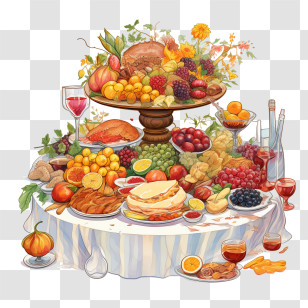 Bountiful Table - Lavish Autumn Feast Table For Thanksgiving Transparent PNG