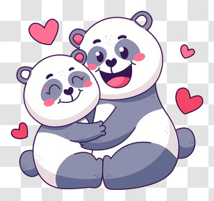 Panda Bear - Cute Pandas Hugging With Hearts Transparent PNG