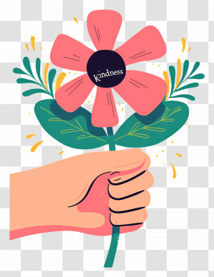 World Kindness Day - Pink Flower With Kindness In Hand Transparent PNG