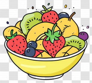 Fruits Salad - Cartoon Bowl Of Assorted Colorful Fruits Transparent PNG