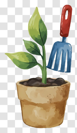 Cartoon - Potted Plant With Gardening Tool Transparent PNG