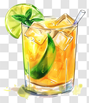 Aam Panna - Illustration Of An Iced Lime Whiskey Cocktail Transparent PNG