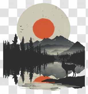 Deer Silhouette - Sunset In Scenic Mountains With Deer Silhouette Transparent PNG