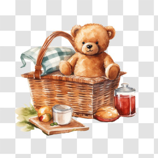 Cartoon Bear
 - Teddy Bear Sitting In A Picnic Basket Illustration Transparent PNG