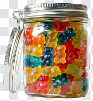 Gummi Bear Day - Glass Jar Filled With Colorful Gummy Bears Transparent PNG