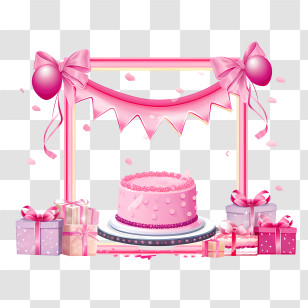 Birthday Frame - Beautiful Pink Birthday Cake With Decorations Transparent PNG