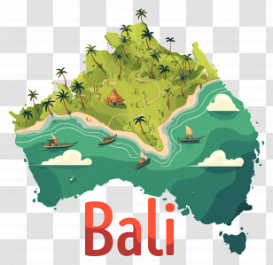 Bali Island - Bali Island Map Illustration With Tropical Elements Transparent PNG