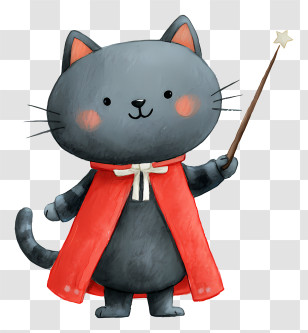 Watercolor Cat In Red Cape - Cute Cat Magician With Wand Transparent PNG