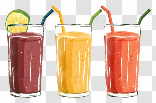 Smoothies - Assorted Colorful Fruit Smoothies In Glasses Transparent PNG