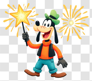 Goofy Happy New Year - Playful Dog With Magic Wand Transparent PNG